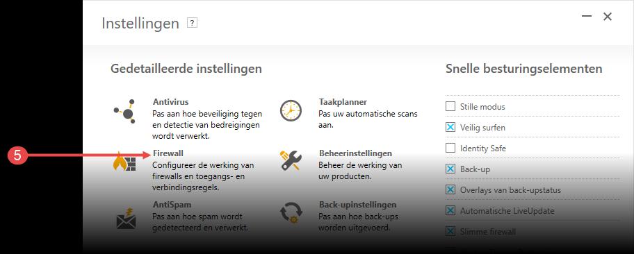 Klik op de optie Opnieuw instellen om de Firewall opnieuw in te stellen.