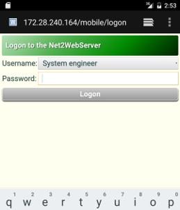 Toegang via een mobiele telefoon De Net2WebServer biedt, via de URL