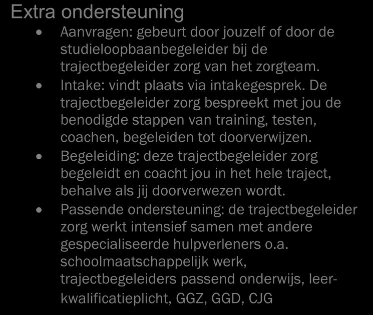 De trajectbegeleider zorg bespreekt met jou de benodigde stappen van training, testen, coachen, begeleiden tot doorverwijzen.