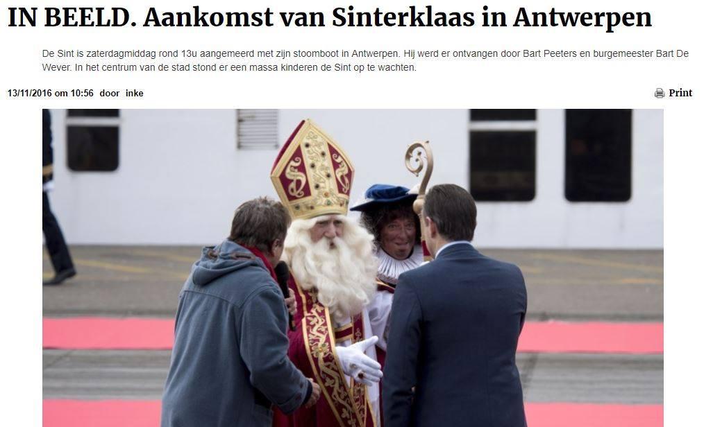 De N-VA collaboreert mee aan de islamstrategie. De Wever burgemeester van Antwerpen ontvangt Sint Niklaas zonder kruis op zijn mijter of mantel en zonder een zwarte Zwarte Piet, maar een roet Piet.