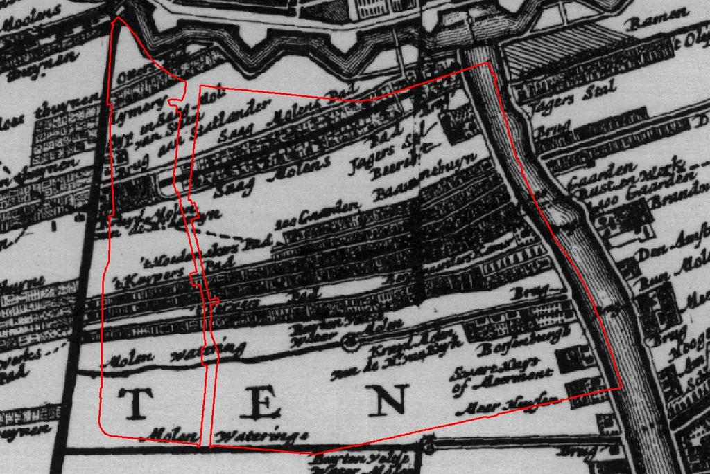 Noordelijk en Zuidelijk Zaagmolenpad (1638), Kuiperspad (1642) en Verwerspad (1648) (afb. 7). Tegelijkertijd kwamen de oevers van de Boerenwetering tot ontwikkeling.