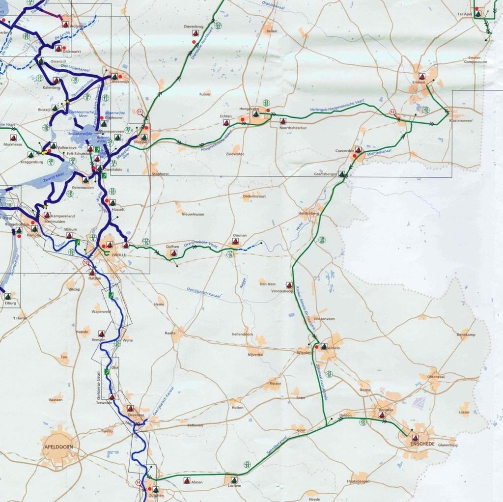 Ook is op de kaart duidelijk te zien dat de bevaarbaarheid van de Overijsselse Vecht eindigt achter Ommen (bij Joppe).