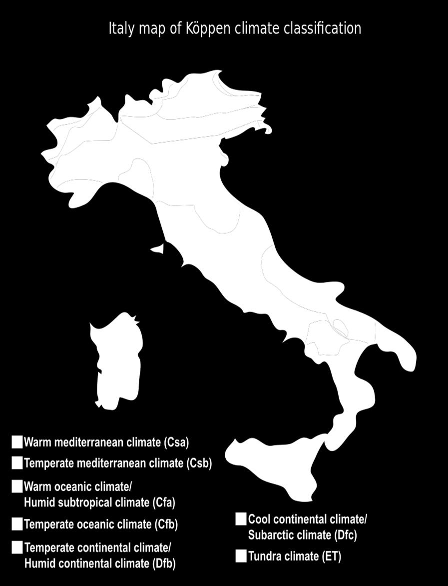 Klimaat classificatie Köppen Klimaat Valpolicella Overwegend mild Beschermd door Monti Lessini in het noorden en Lago del Garda in westen Gemiddelde neerslag 850 mm op de vlakten (tot 100 m