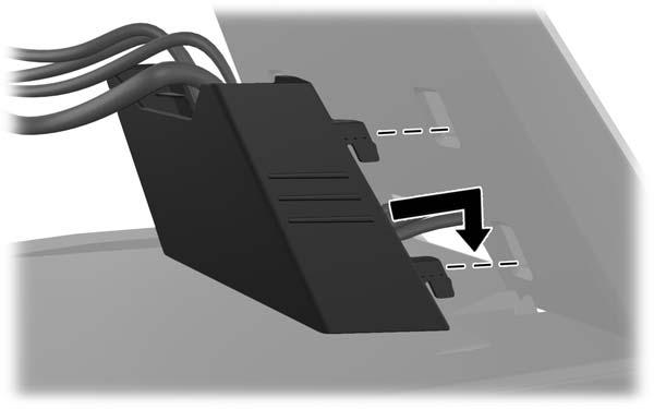 5. Steek de geaarde stekker in een stopcontact (2). 6. Bevestig voor een computer met de kantel/draaistandaard de kabelbeheerklep: a.