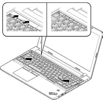 3. Schuif het toetsenbord in de richting die is aangegeven met de pijlen. Controleer of alle klemmen zijn bevestigd en het toetsenbord op de juiste plaats staat.