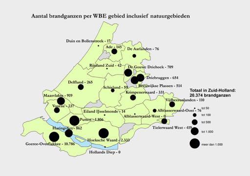 Zuid-Holland per WBE, inclusief de daar in liggende natuurgebieden, en voor grote