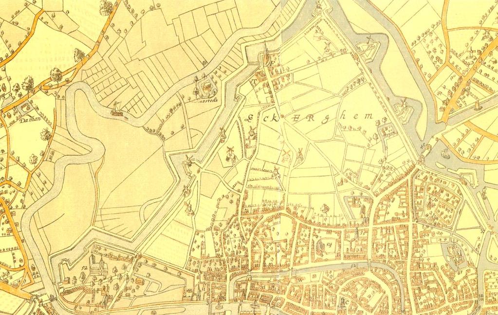 Deze molen stond juist iets buiten de kaart op de Einde Were Plan van Horenbault uit 1619.