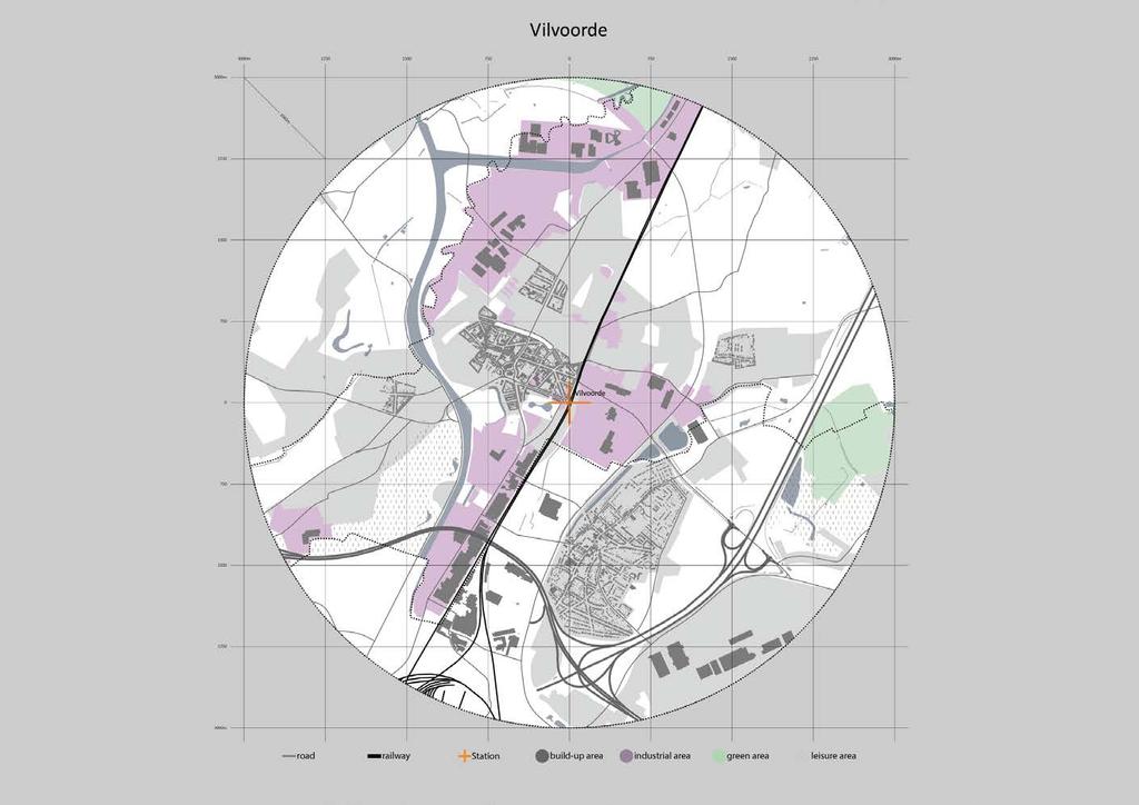 Stationsomgeving Vilvoorde Economische zones 2017 Groenzones 2017, Recreatiegebieden 2017 Bebouwde omgeving jaren