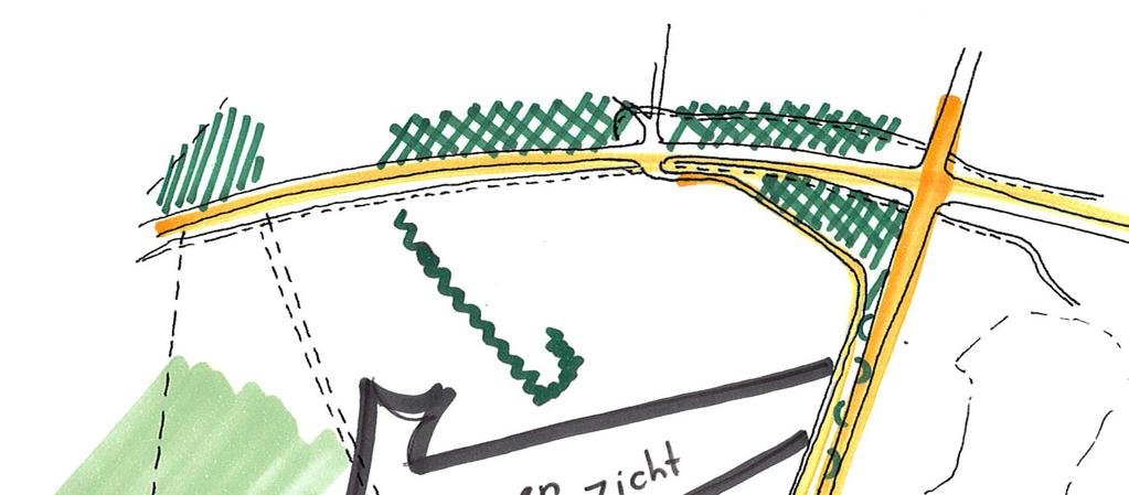 Zichtlijn Binnen het bestaande mozaïek van open en gesloten gedeelten vormen de bestaande structuren een duidelijke open zichtlijn in het landschap.