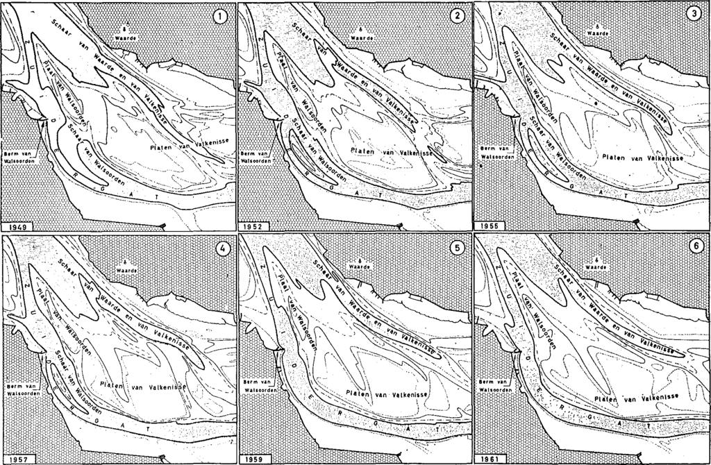 Sedertdien heeft het vaarwater zich geleidelijk naar de linkeroever verplaatst, hetgeen wel te verwachten was, daar de vroegere evolutie in dezelfde zin geschiedde, doch het tempó met hetwelk deze