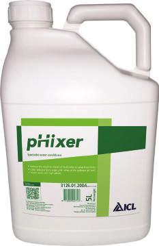 5.0. phixer bevat chemische waterconditioners die de carbonaten in de oplossing verminderen. Hierdoor vermindert hun vermogen om te reageren met pesticiden en bladbemesting.