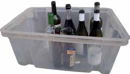 Glas aanbieden Goed Fout Glas mag niet in een kartonnen doos worden aangeboden. Het karton kan nat worden door de regen of door vloeistof die uit de flessen vloeit.