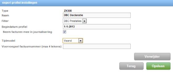 ZH308 exportprofiel configureren Klik vervolgens het zojuist aangemaakte exportprofiel "DBC Declaratie" aan en wijzig zoals bovenstaande afbeelding.