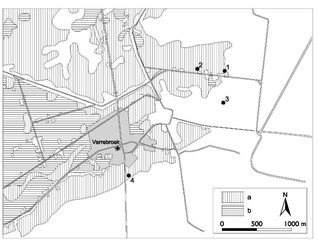 3 Figuur 2. Vereenvoudigde bodemkaart met aanduiding van de genoemde steentijdvindplaatsen op het grondgebied van Verrebroek.