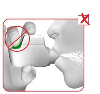 Plaats uw lippen strak rond het mondstuk van de Genuair-inhalator en adem KRACHTIG en DIEP in door uw mond (zie afbeelding 6).