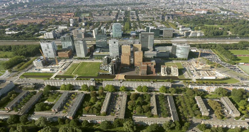 OMGEVING Het appartement is gelegen in Amsterdam-Buitenveldert, een rustige en groene wijk nabij de dynamische Zuid-as en Station Zuid met internationale treinverbindingen.