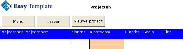 2.2.2 Kolom: Naam In deze kolom wordt de klantnaam ingevoerd. De klantnaam zal worden gebruikt in het invoerwerkblad en bij het vastleggen van de projecten. 2.2.3 Kolom: Overige kolommen De overige kolommen spreken voor zich.