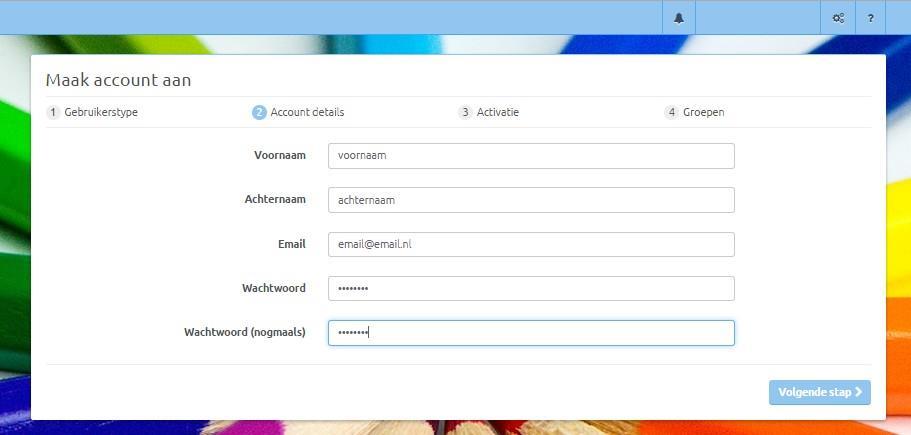 Vul je gegevens in en klik op 'Volgende