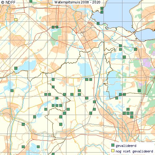 Kaart 2: Verspreiding waterspitsmuis (www.zoogdiervereniging.