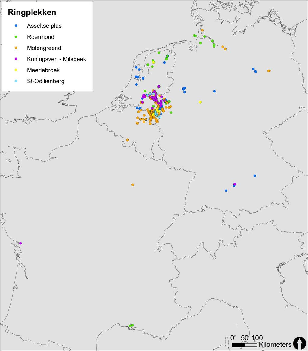 Terugmeldingen In de loop der jaren zijn deze 671 vogels in totaal 10.866 keer gezien en gemeld tussen 20 juni 2005 en 16 oktober 2016.