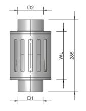 BOUWARTIKELEN Kap Stormkraag, boldraadrooster en nisbus Vewi-klep D1 (mm) Werkende lengte (mm) 100/100 190 40 045 05 49 100/125 190 40 045 05 52 100/130 190 40 045 05 55 Kraaienkap Stormkraag