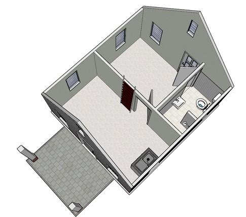 Woning A Algemeen Woning A wordt gebouwd op een perceel van ca. 250 m². De woning heeft een totale woonoppervlakte van ca. 40 m² en is voorzien van een overdekt terras.