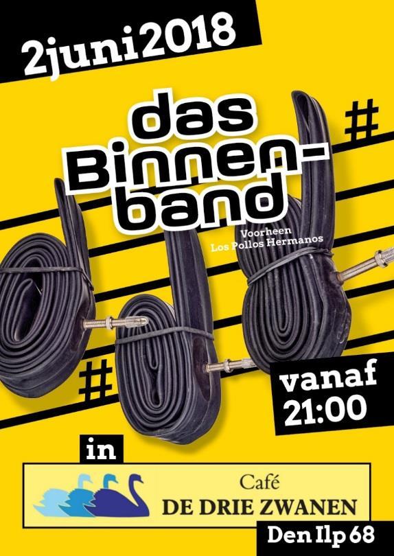 Bericht van de schoolband: Schoolband in De Drie Zwanen Zaterdag 2 juni treedt Das Binnenband op in cafe De Drie Zwanen in Den Ilp.
