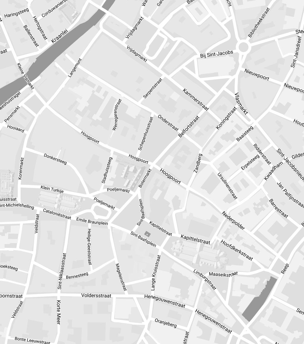 C D Map data 2017 Google Ga via de Kammerstraat naar Bij Sint-Jacobs. Ga rechtsaf. Houd de Sint-Jakobskerk aan je linkerkant en ga rechts in de Belfortstraat. Neem de tweede straat rechts.