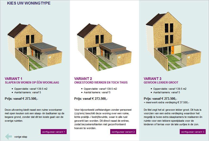 beschrijving 3d woningconfigurator Na het configureren klikt men door naar de opsomming.