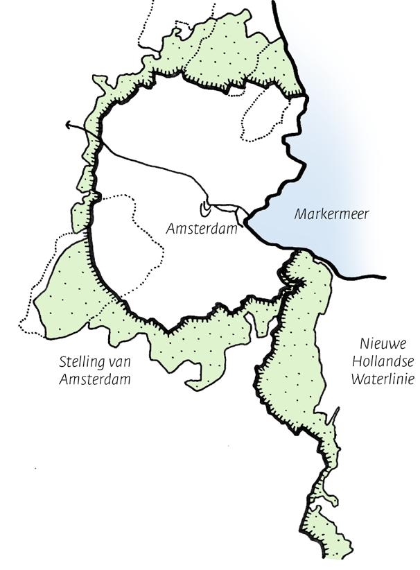 De kenmerkende samenhang tussen de onderdelen van het militaire systeem blijven herkenbaar De Stelling/Waterlinie bestaat uit de volgende onderdelen: - een samenhangend systeem van forten, dijken,