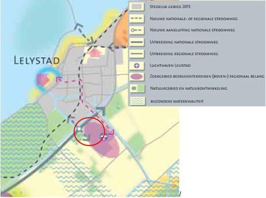- Figuur 4.1: Uitsnede uit de kaart Ruimtelijke reservering voor de hoofdinfrastructuur (Bron: Flevoland, 2006) De genoemde aanduidingen vormen geen belemmering voor het plan.