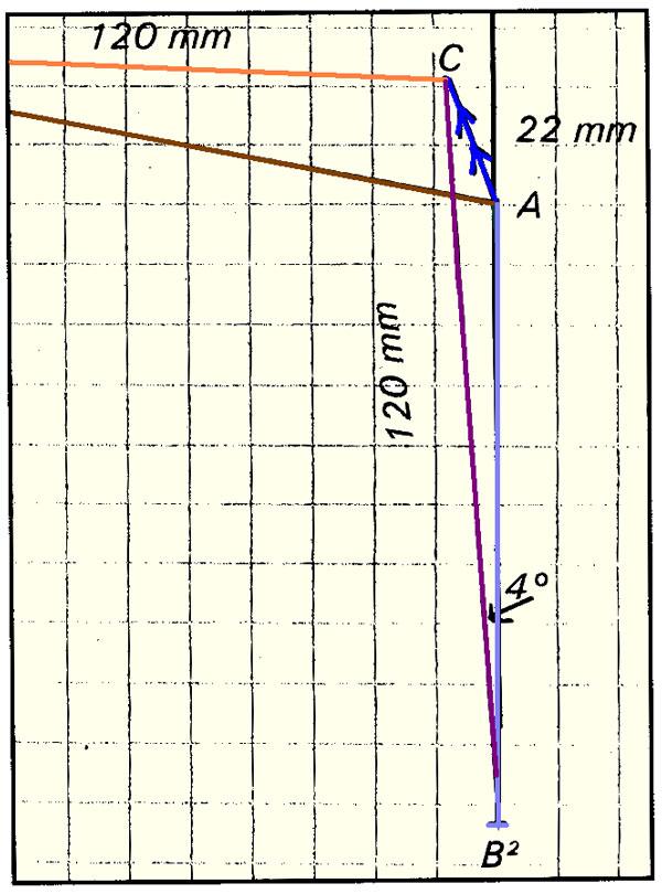 De vliegkoers wordt dan 271 (min 1 variatie =270 ). De grondsnelheid kun je nu meten (lijn AB¹=129,5mm =129,5 km/h) Je kunt dezelfde tekening ook gebruiken om de volgende benen uit te rekenen.
