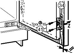u Bevestigingsdwarsstrip Fig. 19 (31) met de montagehulpstukken Fig. 19 (30) aan de binnenkant van de kastdeur hangen. Fig. 19 bij 600 mm brede nis: u Bevestigingsdwarsstrip Fig.
