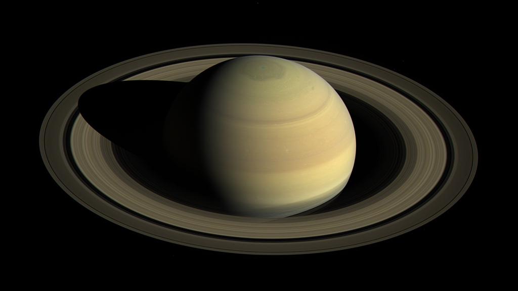 Het noordelijk halfrond van Saturnus. Foto genomen in september 2016.