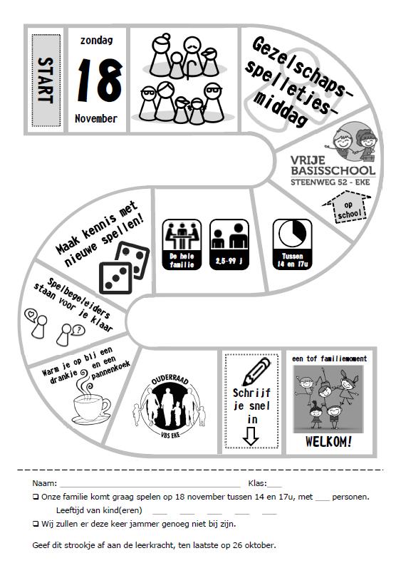 De ouderraad organiseert terug een SPELLETJESNAMIDDAG Toffe gezelschapsspelletjes spelen met het ganse gezin! Nieuwe spelletjes ontdekken! Het kan in de Vrije Basisschool Eke.