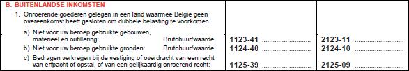 Bij punt 1 van deze rubriek moeten de buitenlandse inkomsten worden vermeld die in België niet van belasting zijn vrijgesteld (dit zijn de inkomsten van onroerende goederen gelegen in een