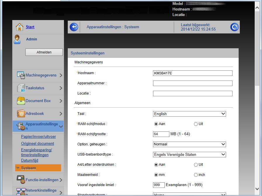 Het apparaat installeren en configureren > Embedded Web Server RX Apparaatgegevens wijzigen 1 Roep het scherm op. 1 Start uw internetbrowser.