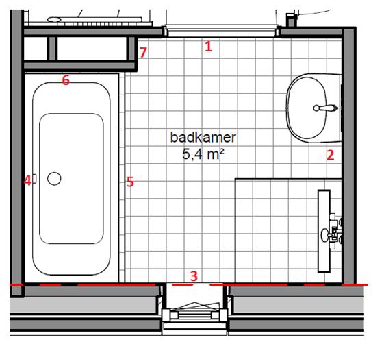 500 Sanitair en tegelwerk volgens technische omschrijving: 1. Toilet begane grond 0 1. Badkamer 0 1.434 1.