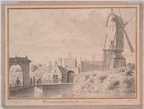 Naast de ingang van de poort bevond zich een kleine portierswoning met aan de waterkant een trapgeveltje. In 1704 werd de brug vervangen door een dam. De Nieuwlanderpoort met brug en houten hamei (C.
