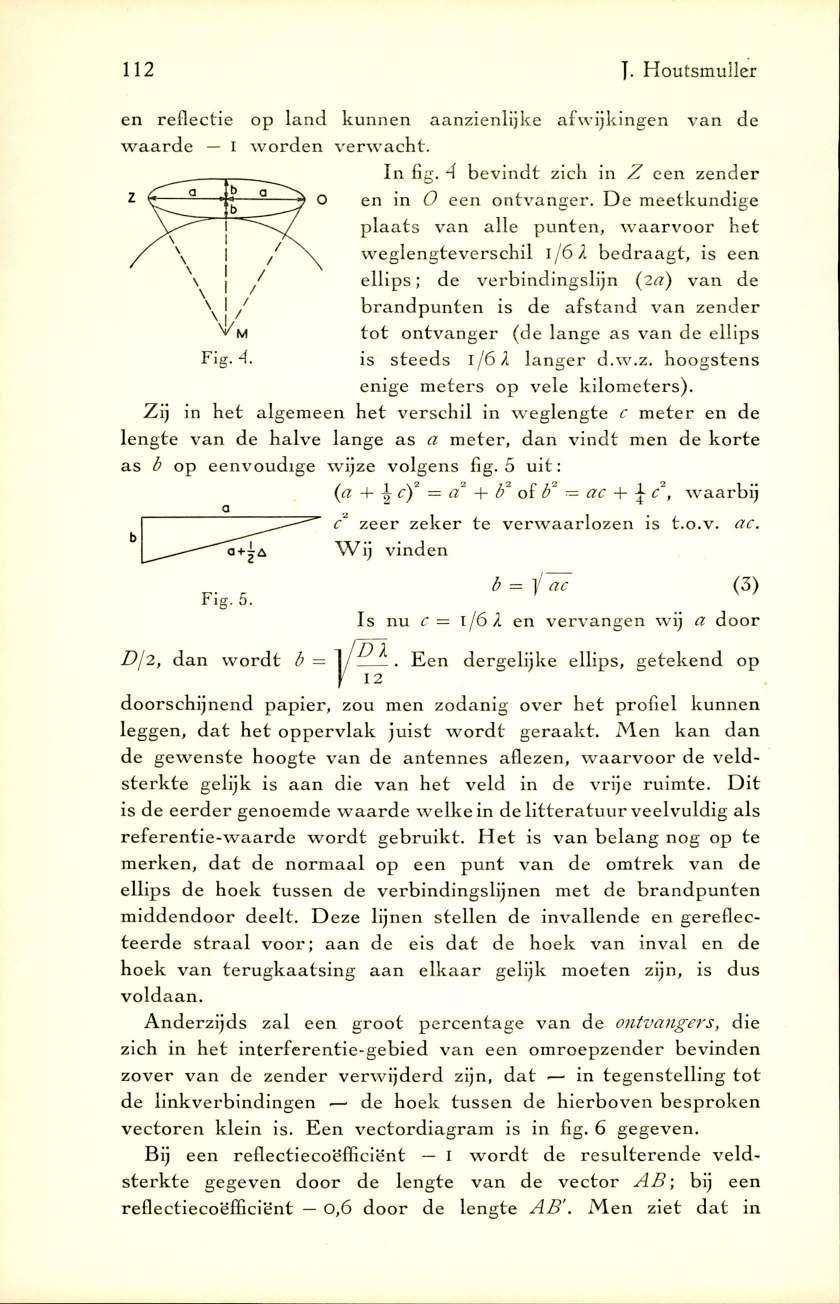 112 J. Houtsmuiler en reflectie op land kunnen aanzienlijke afw ijk in gen van de w a a rd e I w o rd en v e rw a ch t. In fig. 4 b evin d t zich in Z een zender en in 0 een ontvan ger.