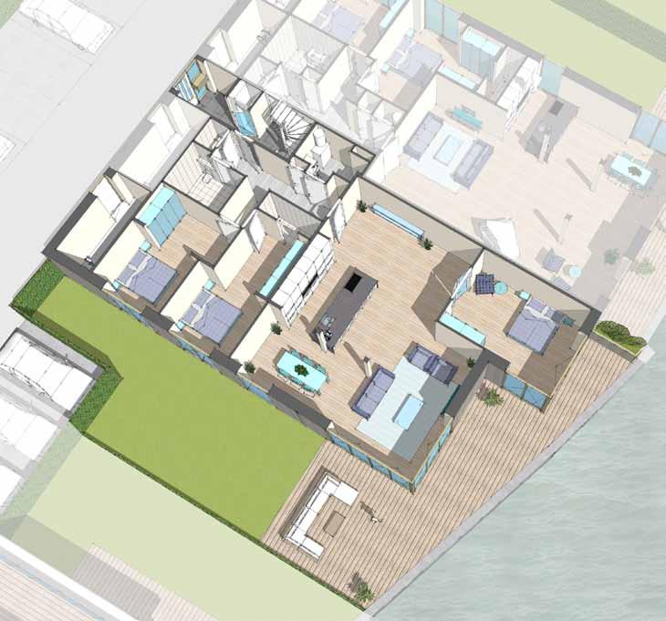 woning c - 3d plattegrond met alternatieve indelingssuggestie Alternatieve indeling met een