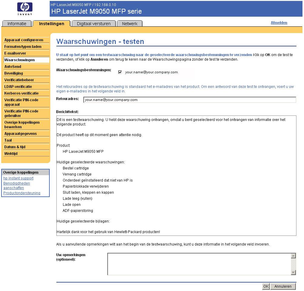 Selecteer de optie XML-gegevens als een van de gekozen bestemmingen voor de ontvangst van waarschuwingen een geautomatiseerd computersysteem is.