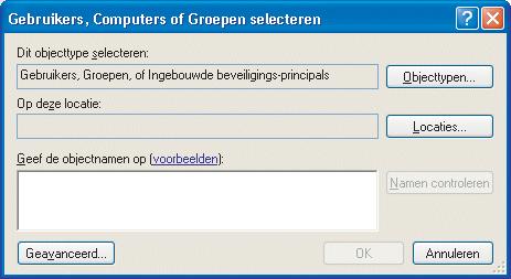 e. Typ in het veld Geef de objectnamen op de naam van de eerste gebruiker die toegang tot de map heeft en klik op Namen controleren. Afbeelding 4-5 Gebruikers selecteren, dialoogvenster f.