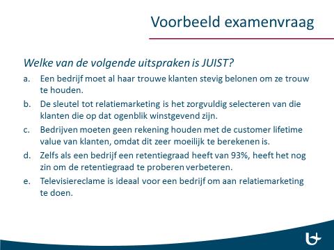 VOORBEELDEXAMEN Hoofdstuk 2: Strategische marketing Waardeleveringsproces