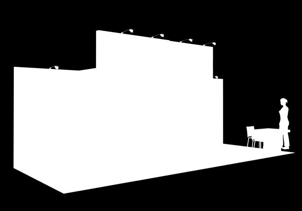 houten panelen en 2 visualpanelen Achterwand zwart flanel Aantal meubelpakketten Standverlichting Stroompunt Berging, inclusief kapstok en spiegel Prijs 24 m 2 8