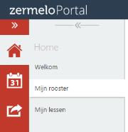 Het bekijken van je rooster Nadat je bent ingelogd in Zermelo kun je via het Home icoon klikken op de optie Mijn rooster. Je ziet dan je meest actuele rooster tevoorschijn komen.