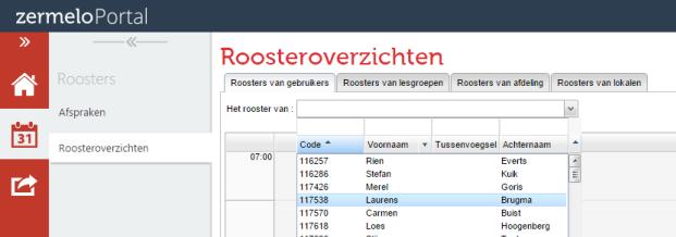 Het rooster van een collega of leerling bekijken Je kunt in Zermelo ook het rooster van een andere gebruiker (leerling of collega) bekijken.