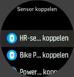 2. Selecteer Sensor koppelen voor de lijst met sensortypes. 3. Druk op de rechteronderknop om door de lijst te bladeren en selecteer het gewenste sensortype met de middelste knop. 4.