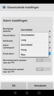 24 NEDERLANDS Gevoeligheid instellen van de bewegingsdetectie. Gevoeligheid instellen van de geluidsdetectie. Android Camerapunt selecteren om naartoe te gaan bij een alarmmelding.