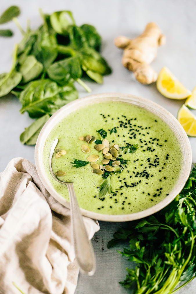 DETOX SPINACH SOUP (10 MIN) Serves: 2 INGREDIENTS 1 cup fresh spinach leaves 1 avocado, peeled and cut into chunks 1 cup purified water ½ lemon, juice only 1 celery stalk ½ cup fresh broccoli florets